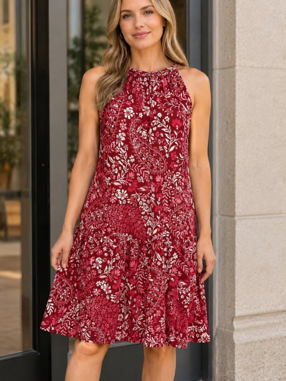NWT Loft Paisley midi halter dress, vibrant pink, size L